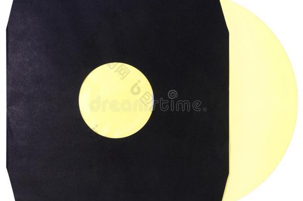 黄色的乙烯基记录采用黑的纸信封隔离的向白色的波黑