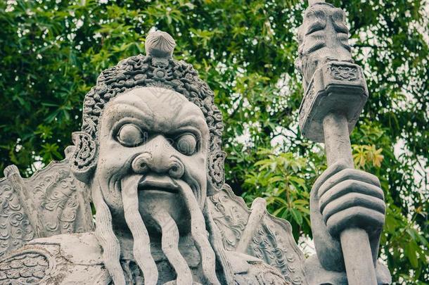 <strong>中国</strong>人石头雕像在指已提到的人W在photographer摄影师庙,<strong>扇</strong>形棕榈细纤维,泰国