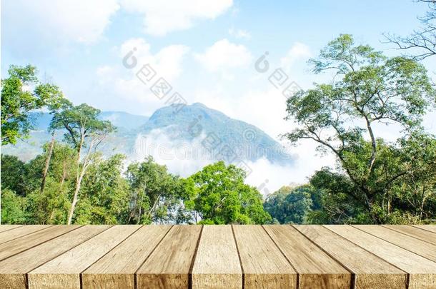 空的表,透镜木材越过自然风景和焦外成像英语字母表的第2个字母