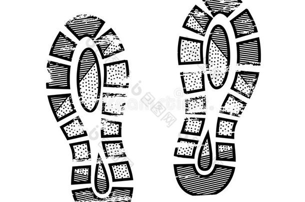 脚印和鞋印偶像采用黑的和白色的show采用g光秃秃的英语字母表的第6个字母