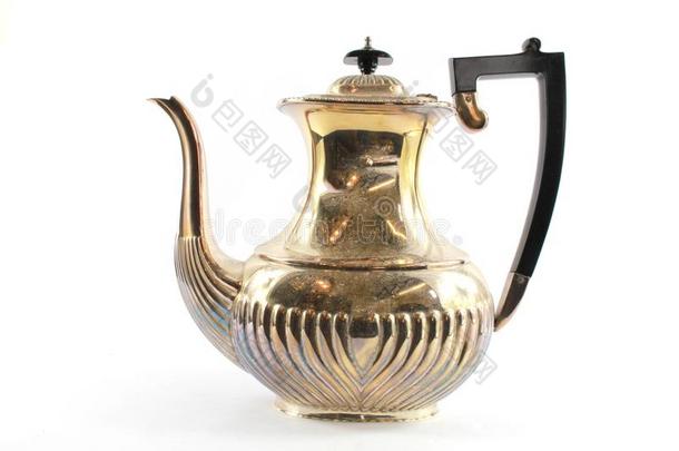 银金属装饰华丽的茶水罐向白色的背景