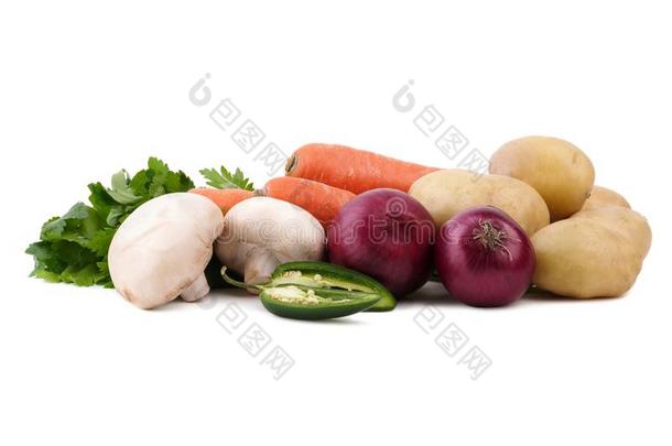 有机的桩关于马铃薯,胡萝卜,蘑菇,绿叶<strong>蔬菜</strong>,洋葱和