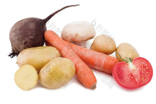 有机的蔬菜关于年幼的马铃薯,蘑菇,胡萝卜,番茄