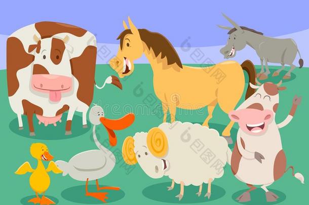 有趣的农场动物字符组漫画
