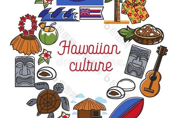夏威夷人文化商品推销海报和传统的国家象征