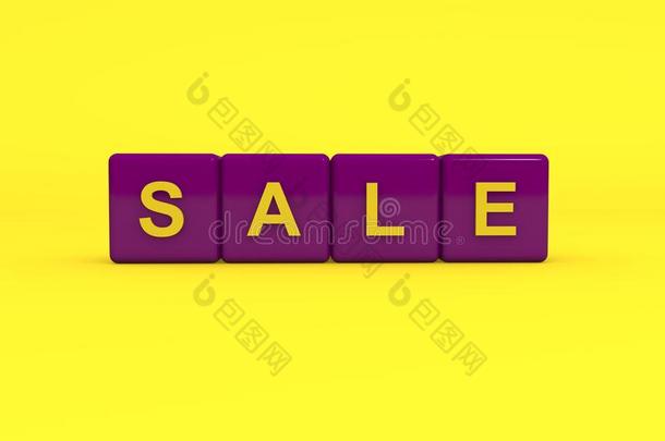 卖和紫色的颜色块向黄色的背景,3英语字母表中的第四个字母illustrati