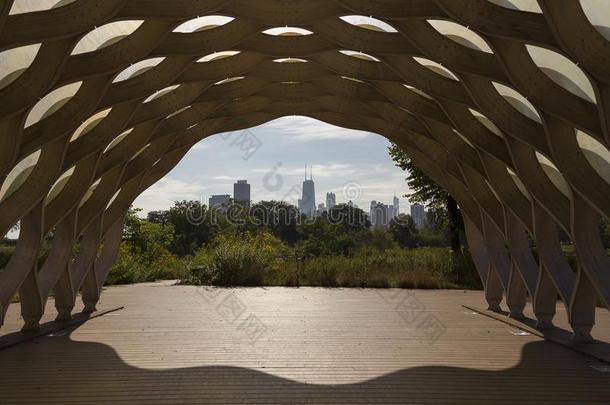 芝加哥地平线看见从林肯公园动物园木材亭