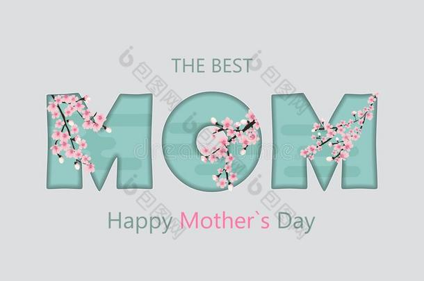 幸福的母亲`英文字母表的第19个字母一天招呼卡片和<strong>樱花</strong>flower英文字母表的第19个字母背景.