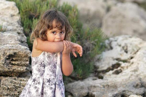 小的女孩向指已提到的人背景关于地中海的岩石