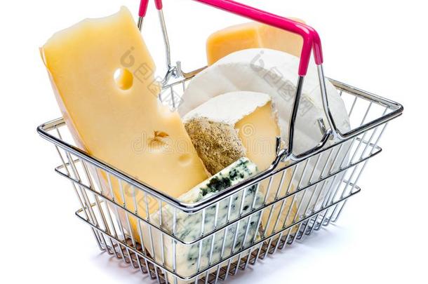 各种各样的类型关于奶酪采用shopp采用g运货马车-法国布里白乳酪,法国Camembert村所产的软质乳酪,短柄槌球