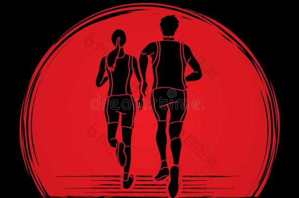 对跑步,马拉松赛跑赛跑者,男人和女人跑步同时