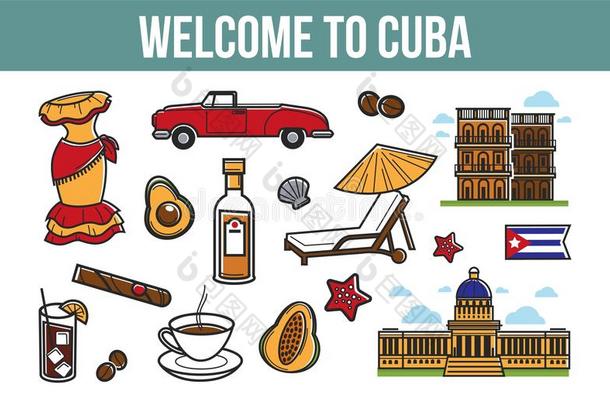 欢迎向古巴促销的海报和文化的象征