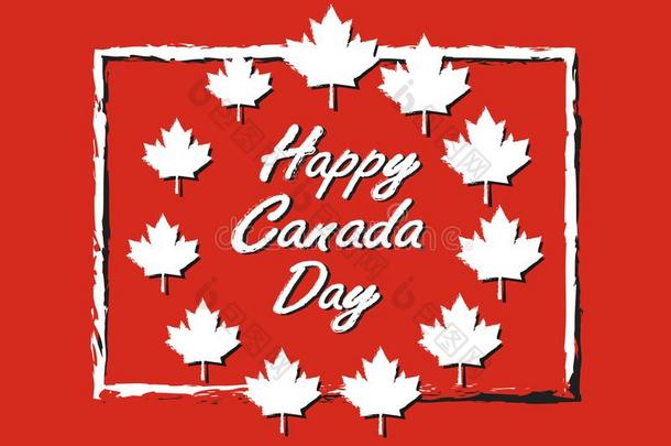 幸福的加拿大一天海报和枫树叶子