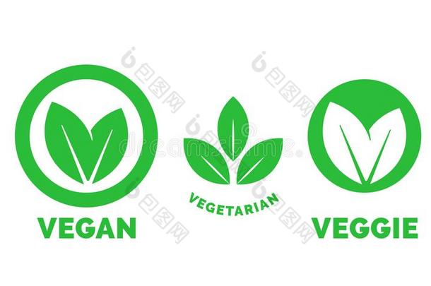 严格的素食主义者标签矢量素食者食物绿色的叶子偶像