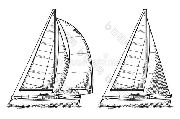 两个<strong>帆船</strong>运动快艇.<strong>帆船</strong>.矢量疲惫的平的说明