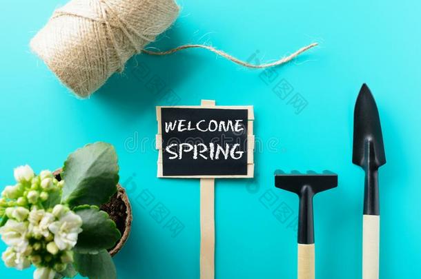 欢迎春季符号和工具向表