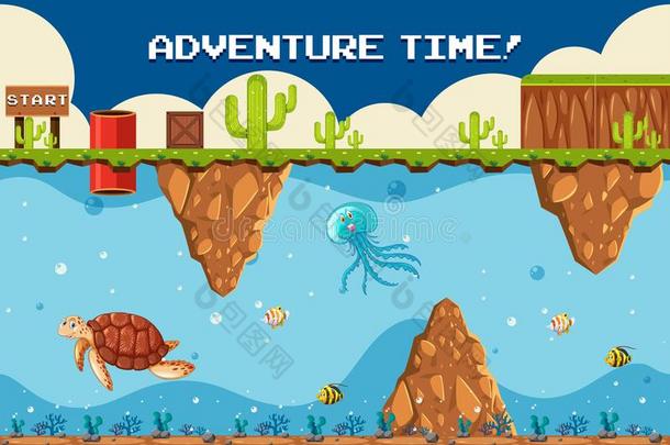 冒险活动游戏在水中的主题在开始点