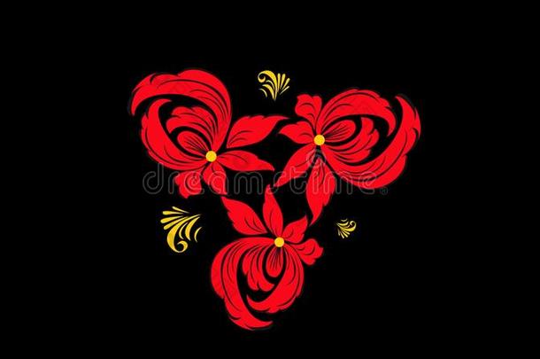 陶器绘画霍赫洛马俄罗斯帝国关于明亮的红色的花和第二类开尔文函数