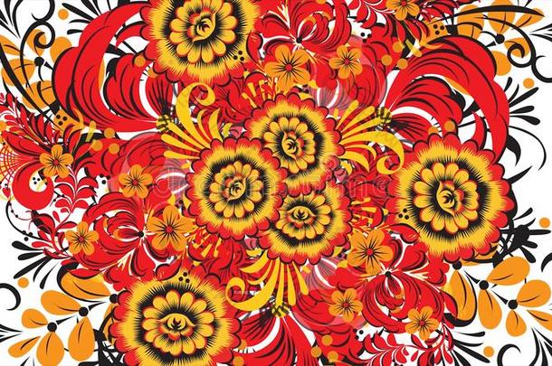 绘画霍赫洛马俄罗斯帝国关于明亮的红色的花和浆果向wickets三柱门
