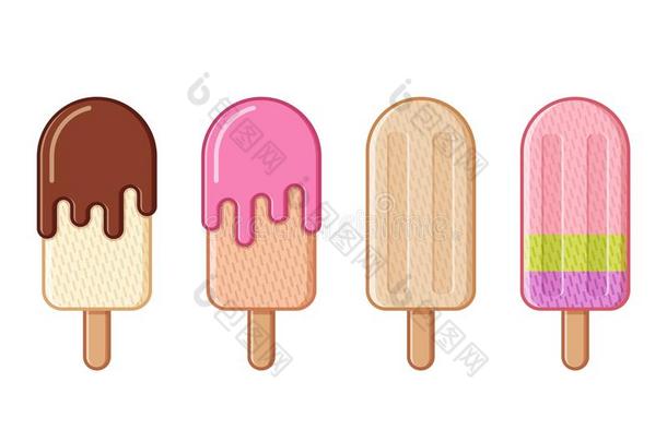 冰乳霜,冰棒糖和圣代冰淇淋偶像.矢量说明.