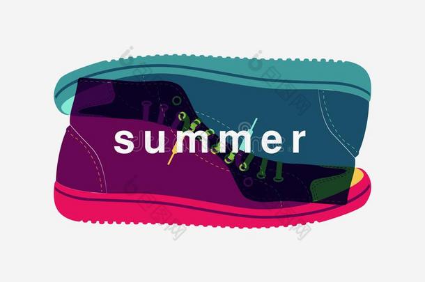 夏印刷上的酿酒的海报设计和富有色彩的橡皮套靴.