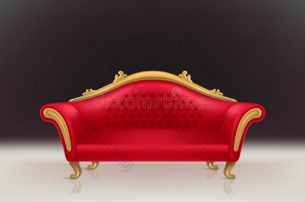 矢量现实的奢侈的红色的丝绒沙发,长沙发椅