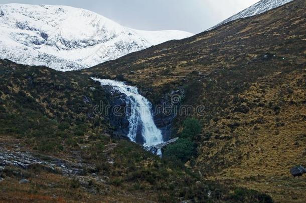 苏格兰:岛关于匐犬风景和瀑布