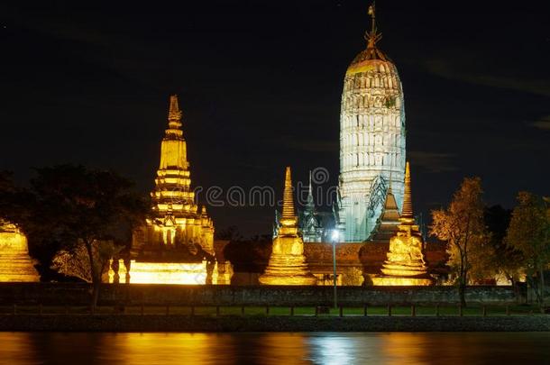 风景夜看法关于泰国或高棉的佛教寺或僧院太沙<strong>旺</strong>庙和反映我