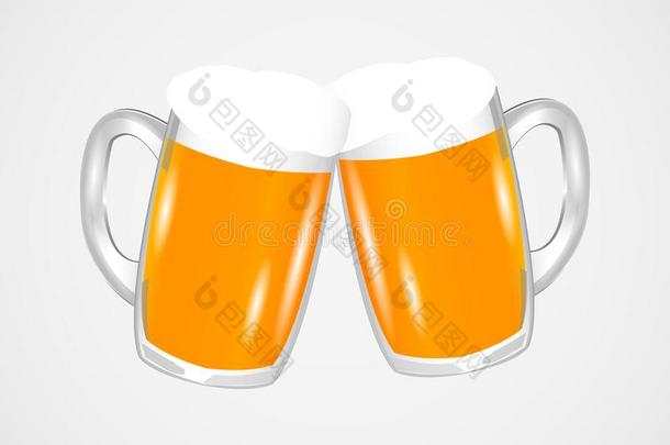 极好的设计关于两个眼镜关于新鲜的啤酒和起泡沫
