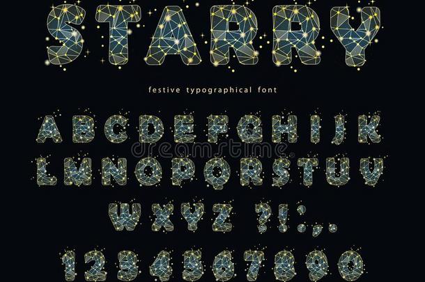 布满星星的现代的字体.抽象的多角形的文学和算术和