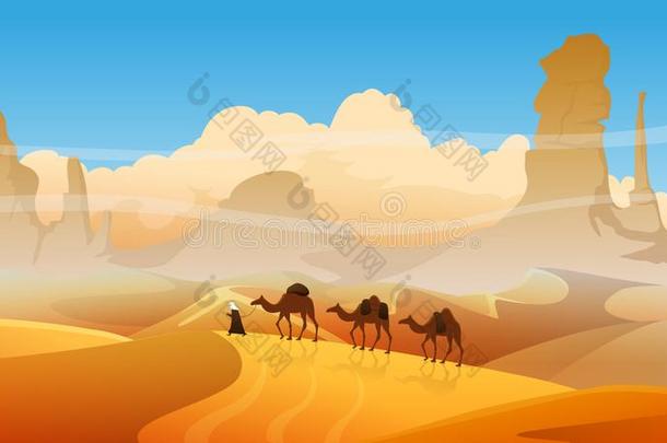 沙漠沙丘矢量埃及的风景背景.