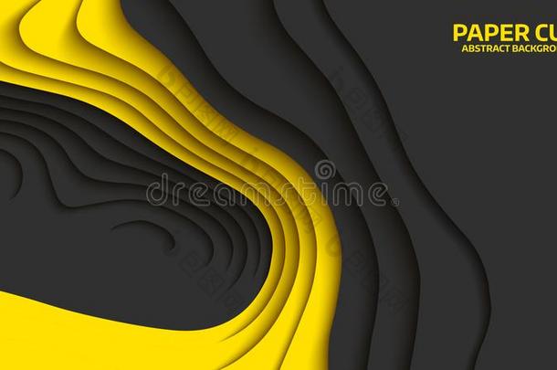 黑的和黄色的波浪.抽象的纸将切开.抽象的富有色彩的声音资源文件。