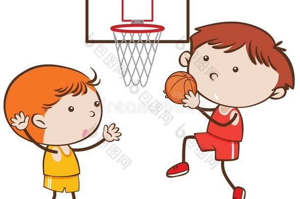 心不在焉地乱写乱画小孩演奏篮球向白色的背景