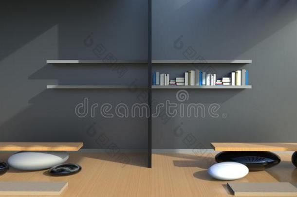 禅<strong>极简</strong>抽象艺术的书桌和书架<strong>办公</strong>室向墙