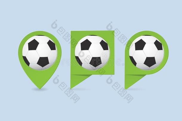 不同的绿色的足球/足球地理位置标记.圆形的和正方形
