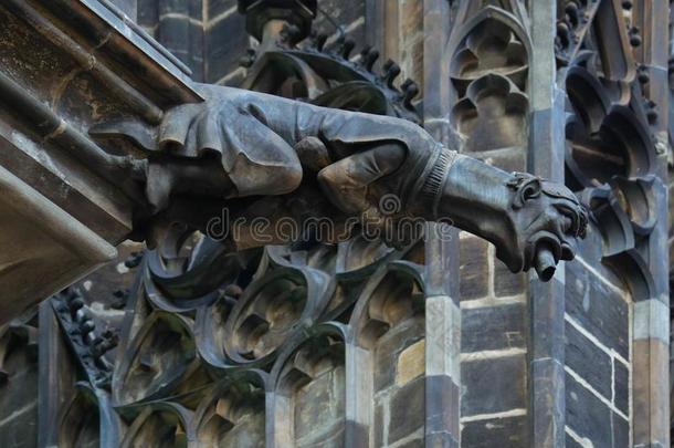 捷克人建筑学,使人惊慌的怪兽状滴水嘴雕刻,gothicscriptorgothictype哥特式书写体庙装饰