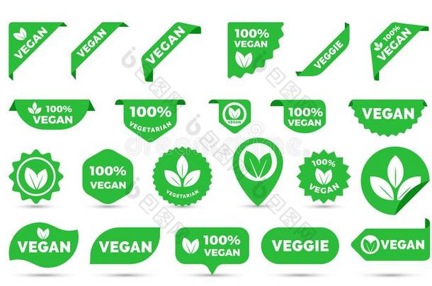 严格的素食主义者绿色的有背胶的标签放置为严格的素食主义者产品商店标记,标签或