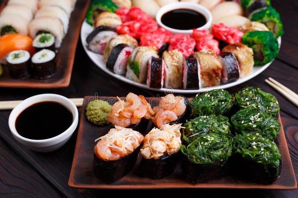 寿司饭店菜单,日本人食物,美味的sea食物观念.