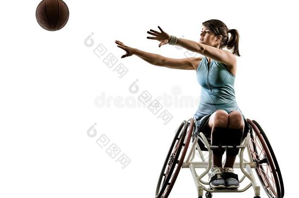 年幼的残疾的篮球演员女人轮椅运动isolation隔离