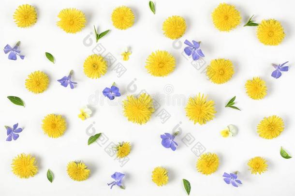 花的模式使关于黄色的蒲公英,丁香花属花和离开