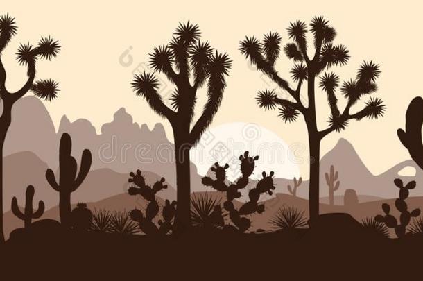沙漠无缝的模式和约书亚树,仙人掌属植物,和仙人掌的一种