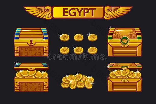 埃及古老的金银财宝胸部和金色的coinsurance联合保险