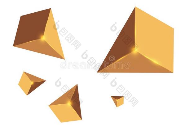 黄色的现实的三角形和金色的光动产.3英语字母表中的第四个字母影响.英语字母表的第13个字母