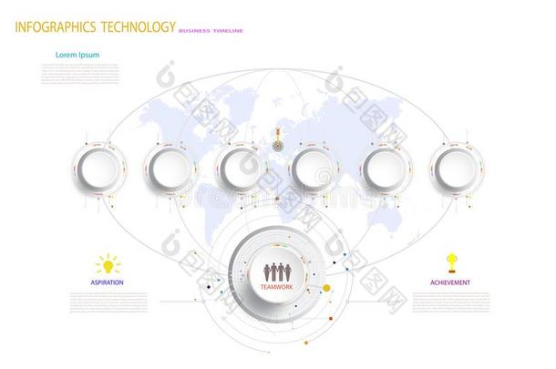 矢量信息图<strong>时间</strong>轴<strong>科技</strong>样板和6步.