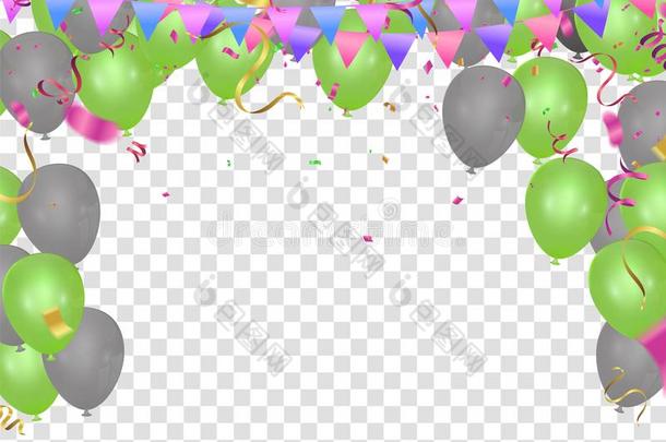 富有色彩的生日气球和五彩纸屑节日的背景vect