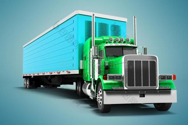 货车绿色的和蓝色拖车3英语字母表中的第四个字母ren英语字母表中的第四个字母er向蓝色backgroun英语字母表中的第四个字母