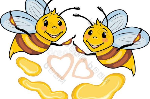 幸福的漫画蜜蜂和蜂蜜落下