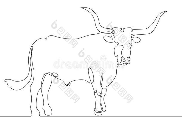 连续的线条绘画公牛奶牛