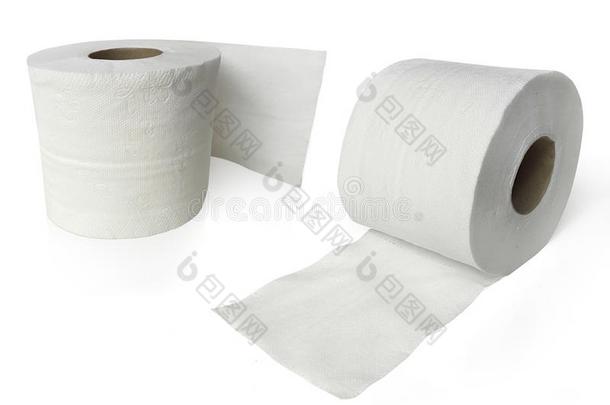 洗手间纸,薄纸纸辗隔离的向白色的背景