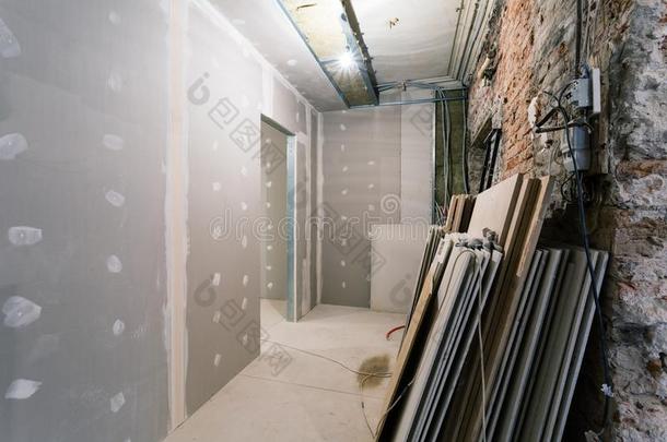 金属框架,材料和石膏板-干式墙-为石膏warmair热空气